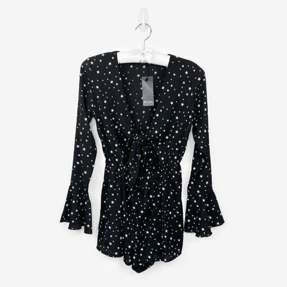Nasty Gal You're Going Star Romper Size 4 Black Celestial Festival Indie‎ Sleaze